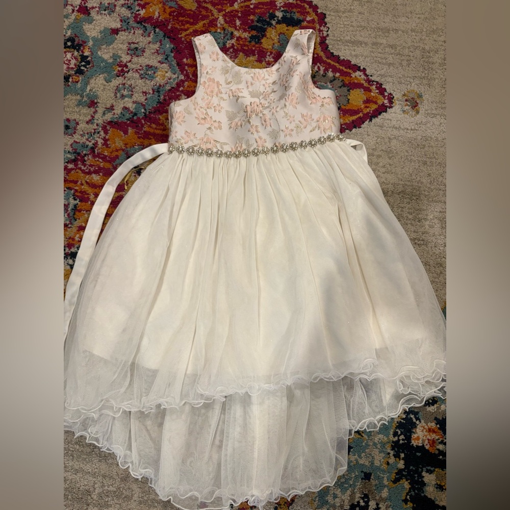 Floral White and Pink Kids Dress